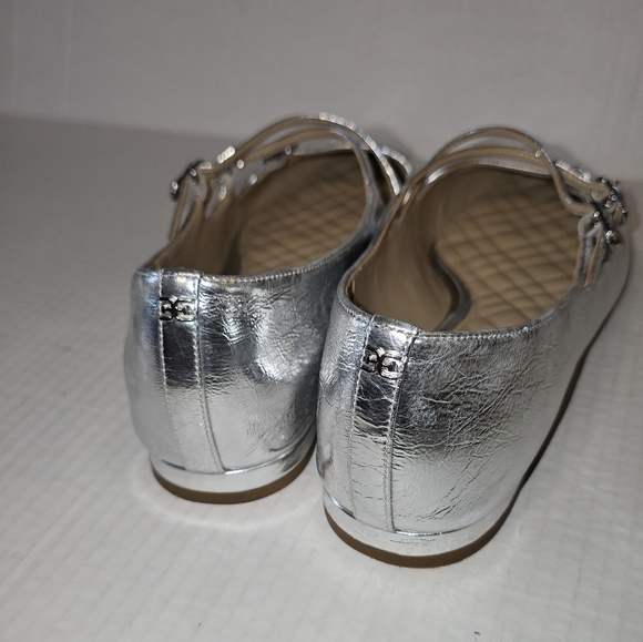 Sam Edelman Cass Flats Mary Jane Leather Silver Pointed Toe Women's Size 10.5 - Picture 10 of 11